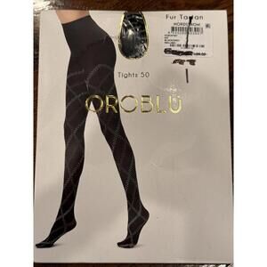 OROBLU FUR TARTAN PLAID  Tights 50 Denier Size S/ M Black Grey